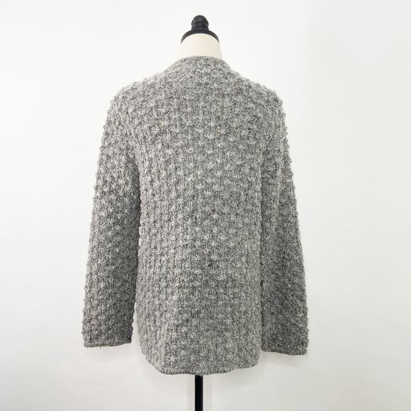 Vintage Le Roy Pom Pom Knit Cardigan Gray Wool Open Front Preppy Twee Size L - Picture 6 of 10